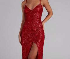 Jewel Formal High Charming Slit Sequin Dress