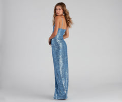 Jewel Formal High Charming Slit Sequin Dress
