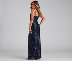 Jewel Formal High Charming Slit Sequin Dress