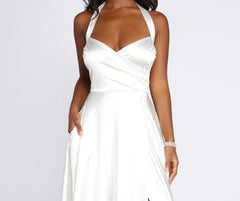 Diana Formal Stylish Satin Halter Dress