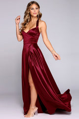 Diana Formal Satin Halter Dress - Lady Occasions