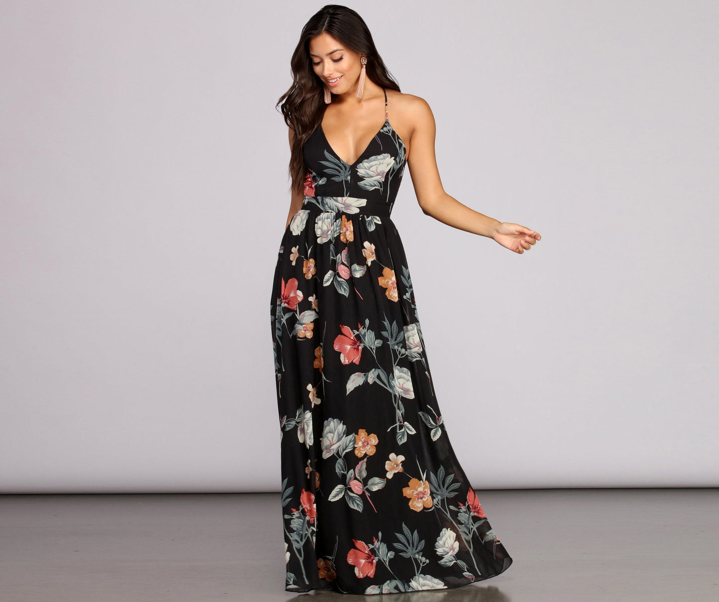 Flower Power Stylish Chiffon Maxi Dress