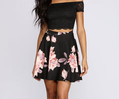 Fresh In Floral Charming Lace Skater Dress