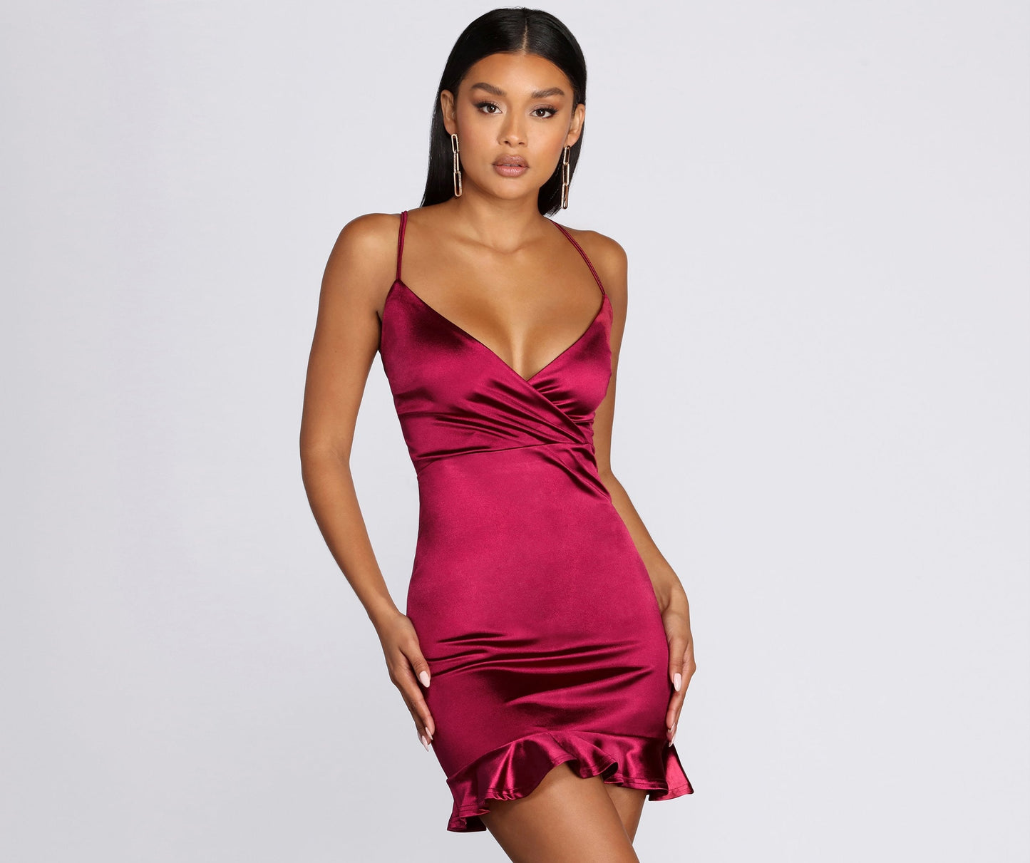 Ruffle Hem Stylish Satin Mini Dress