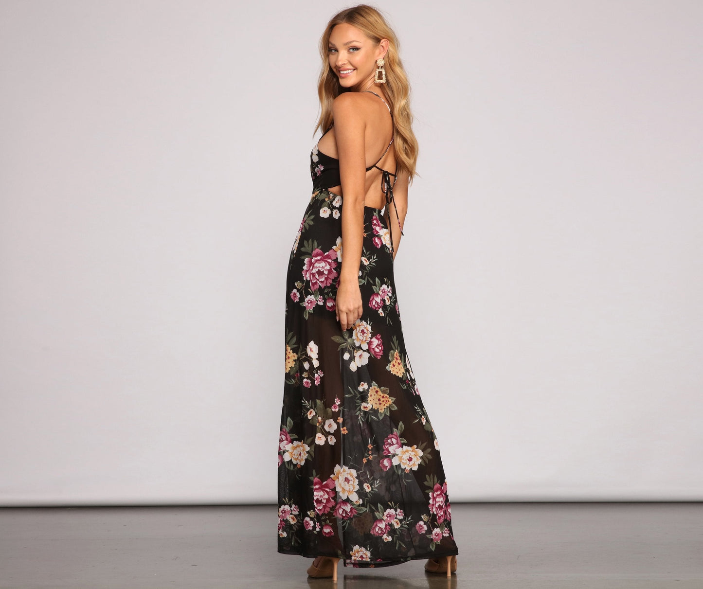 Pop Of Floral Charming Mesh Maxi Dress