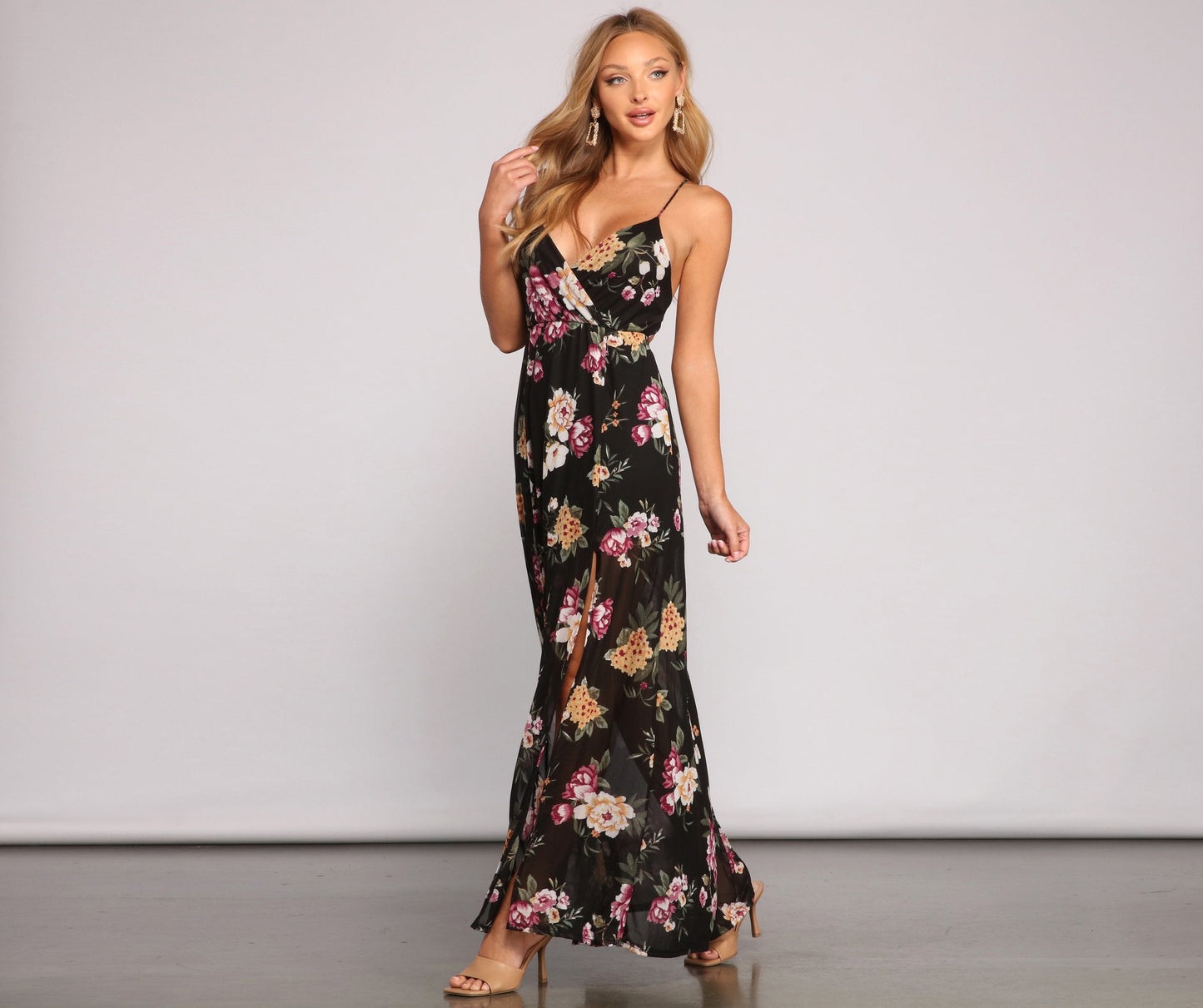 Pop Of Floral Charming Mesh Maxi Dress
