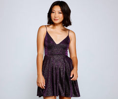 Shimmering Nights Stylish Glitter Skater Dress