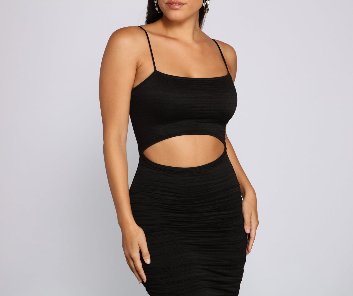 Strut It Out Charming Ruched Cutout Midi Dress