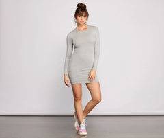 Chic Ribbed Knit Charming Basic Mini Dress