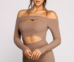 Off The Shoulder Ribbed Graceful Knit Cutout Mini Dress