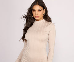 Basic Side Slit Charming Ribbed Knit Mini Dress