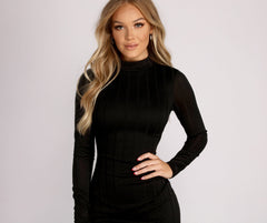 Basic Side Slit Charming Ribbed Knit Mini Dress
