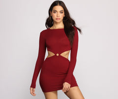 Ribbed Knit O-Ring Mini Dress - Lady Occasions