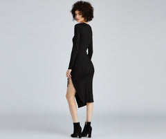 Keeping Knit Trendy Charming Ribbed Midi Dress