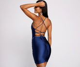 Elevated Glam Ruched Lace Up Mini Dress - Lady Occasions