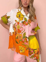 Sophisticated Modern Feel Unique Print Button Down Oversized Blouse