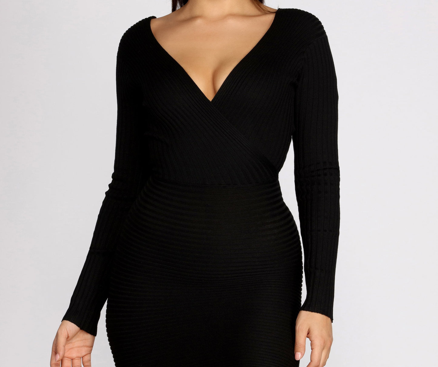 Long Sleeve Stylish Ribbed Mini Dress