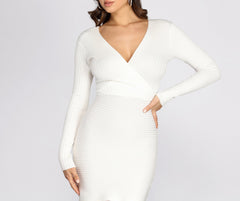 Long Sleeve Stylish Ribbed Mini Dress