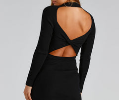You Better Work Charming Open Back Sweater Dress