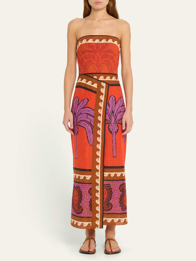 Unique Palm Tree Charming Floral Off-Shoulder Midi Dress