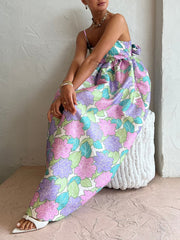 Beautiful Temperament Printed Charming Strapless Backless Swing Dress