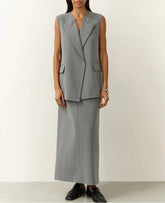 Gray Loose Sleeveless Long Office Two Piece Set