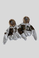 Fur Hood Patch Cropped Zip Hoodie