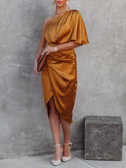Single Sleeve Stylish Irregular Evening Dress