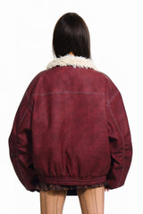 Sherpa Collar Washed Utility Zip Coat