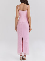 Sexy Slim Fit Hip-Hugging Graceful Slit Mesh Long Skirt