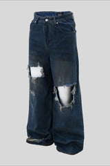 Heavy Distressed Ripped Wide Leg Jeans