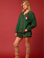 Santa Claus Long Sleeve Shirt Shorts Pajama Set