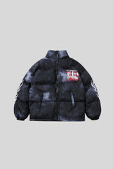 Washed Back Graphic Oversized Puffer Jacket