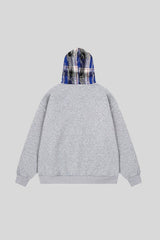 Plaid Panel Patch Full Zip Hoodie