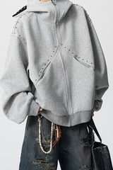 Horn Hood Studded Full Zip Hoodie