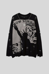 Statue Graphic Distressed Oversized Sweater