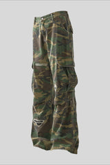 Distressed Camo Straight Leg Cargo Pants