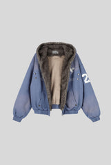 Fleece Lined Varsity Washed Zip Coat