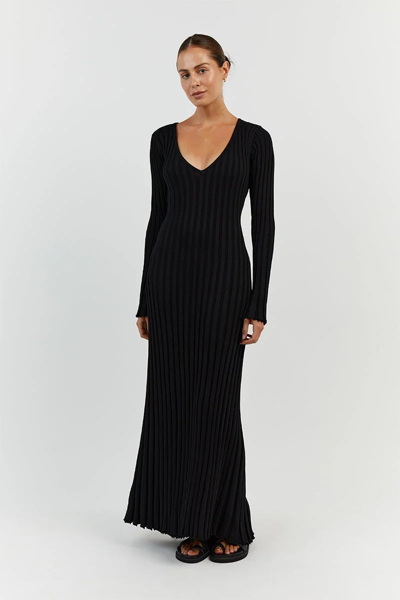 V-Neck Sleeved Knit Dress