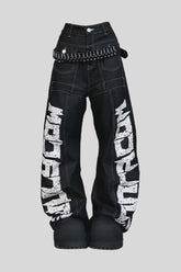 Oversized Typography Wide Leg Jeans