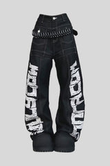 Oversized Typography Wide Leg Jeans