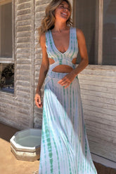 Sexy Floral Print V-neck Cutout Maxi Dress
