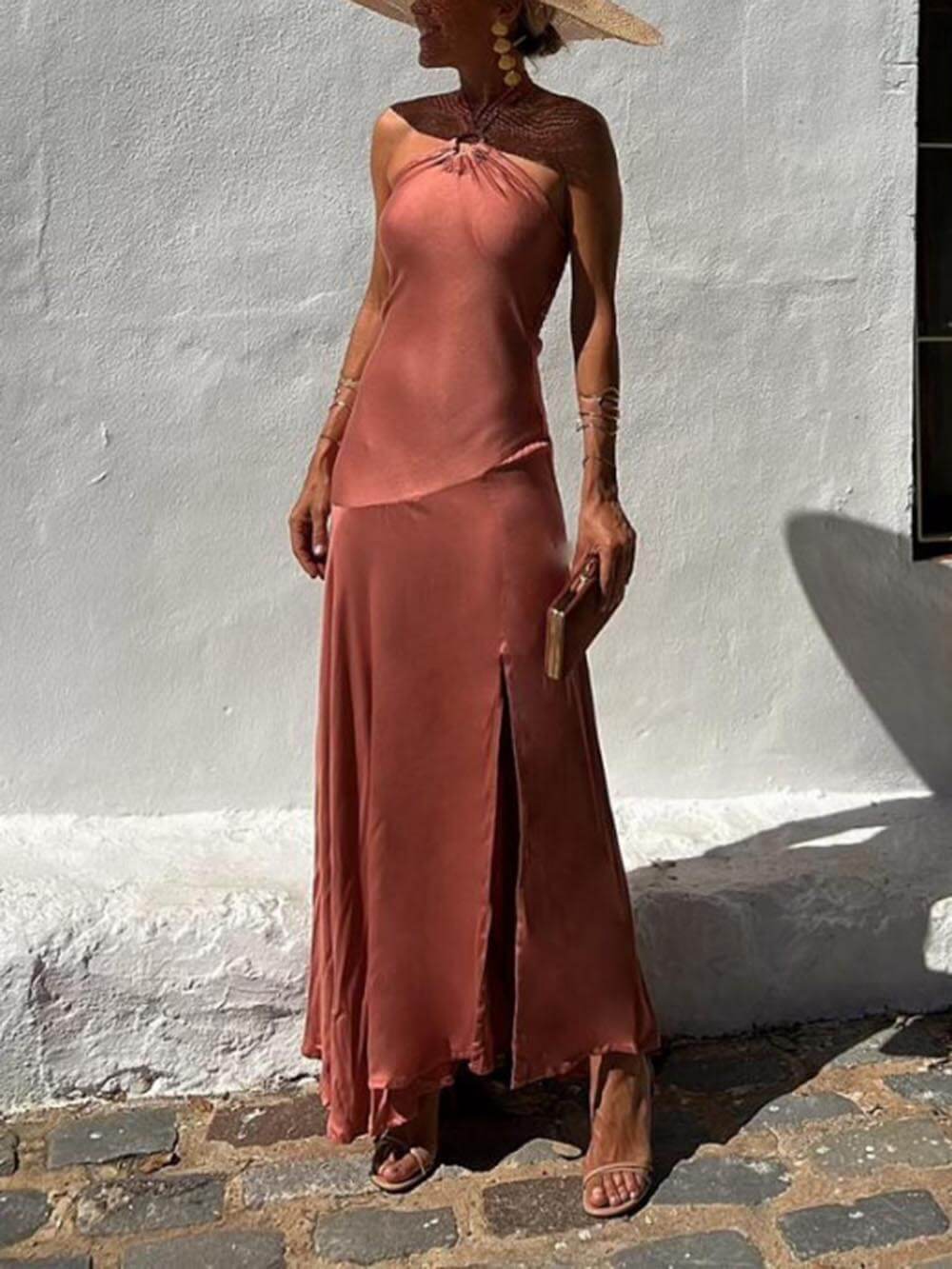 Halterneck Strapless Ring Charming Strap Irregular Dress