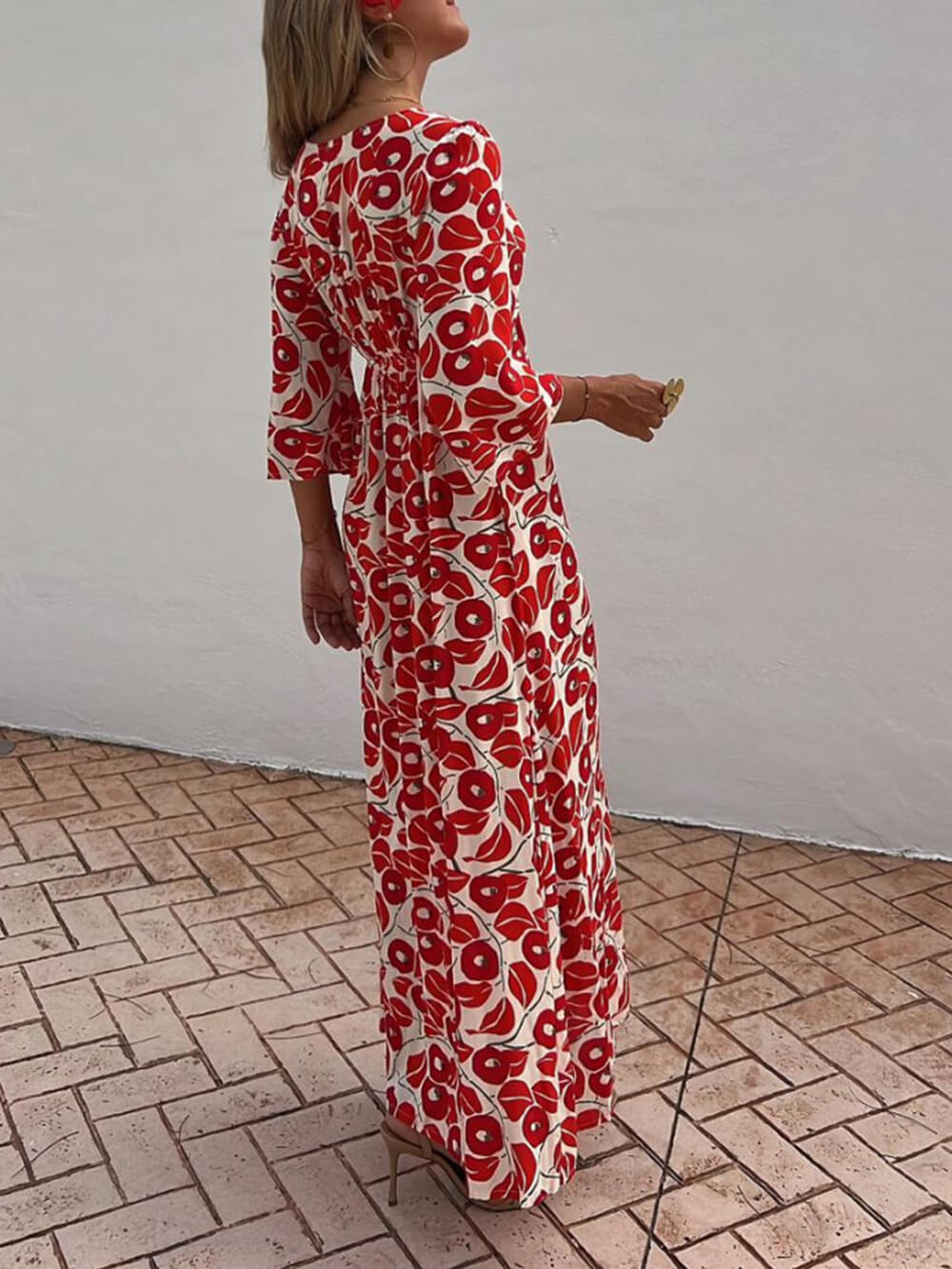 Vacation Floral Print Smocked Graceful Off Shoulder Pocketed Maxi Dress