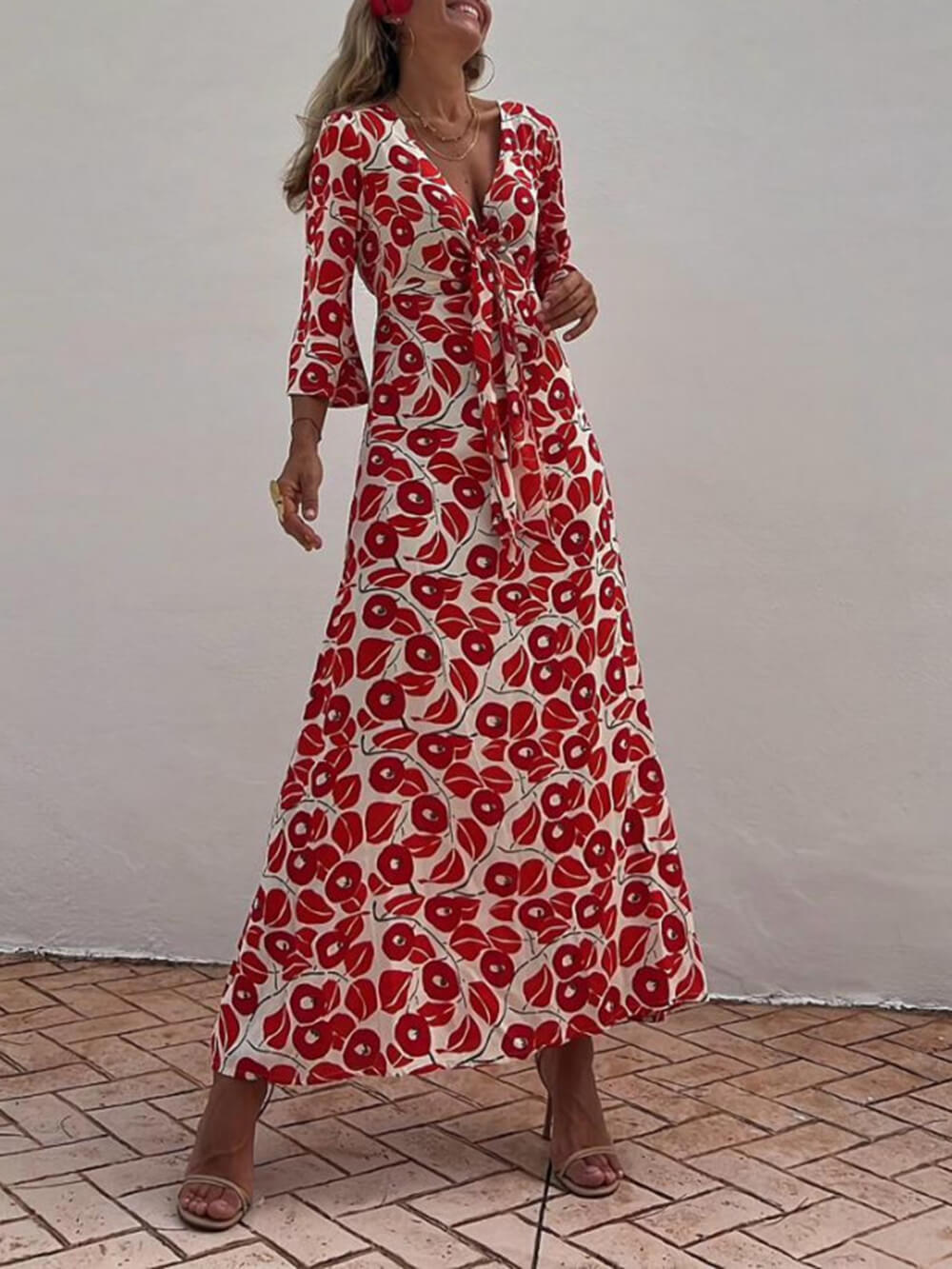 Vacation Floral Print Smocked Graceful Off Shoulder Pocketed Maxi Dress
