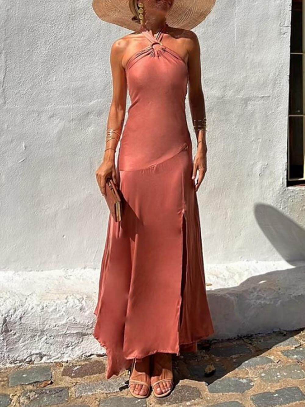 Halterneck Strapless Ring Charming Strap Irregular Dress