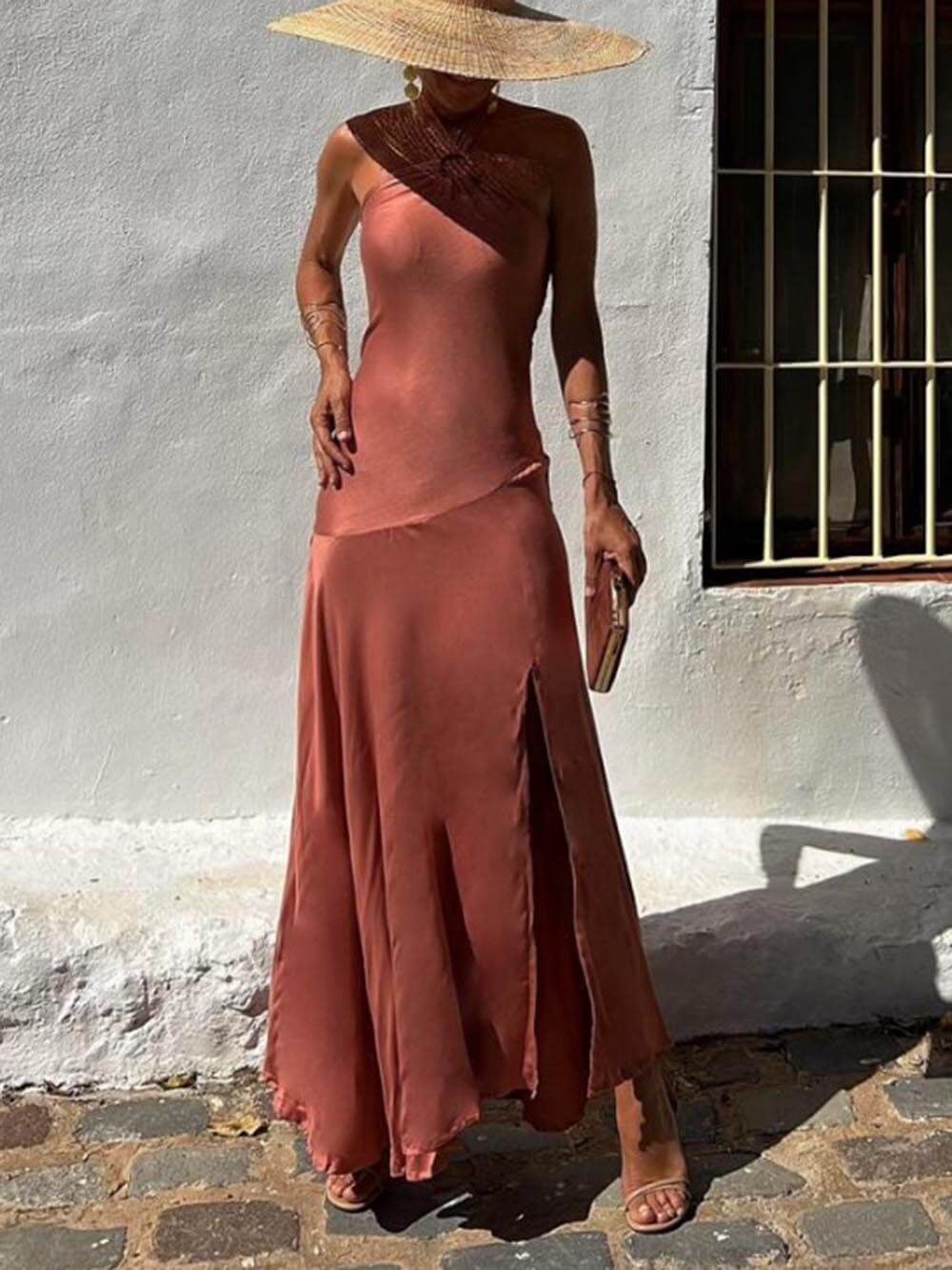Halterneck Strapless Ring Charming Strap Irregular Dress