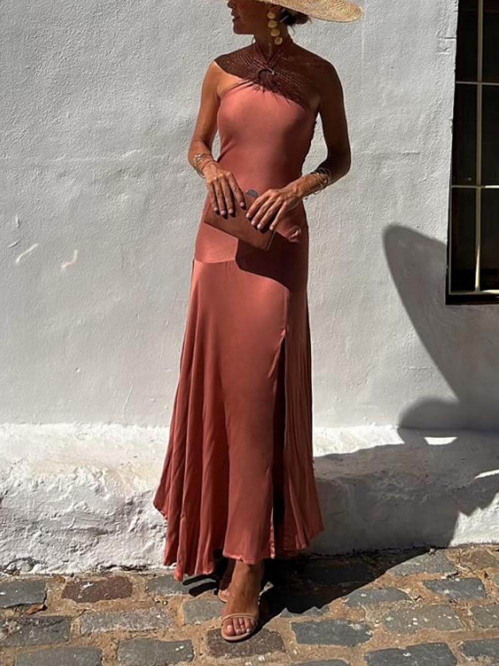Halterneck Strapless Ring Charming Strap Irregular Dress
