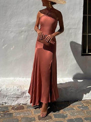 Halterneck Strapless Ring Charming Strap Irregular Dress