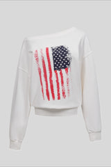 Distressed Flag Off Shoulder Long Sleeve T-Shirt